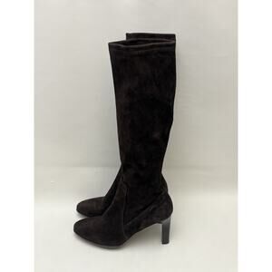 Aquatalia Rhumba Water Resistant Tall Stretch Boots Brown Suede Heel 8.5 $695
